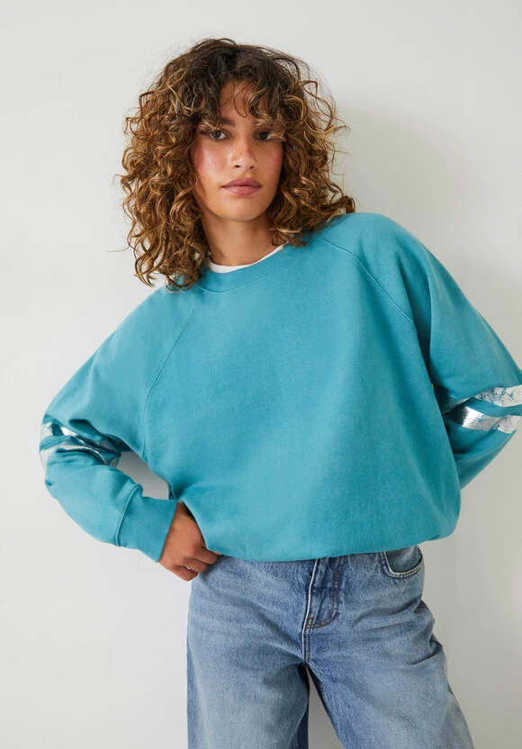 Metallic Stripe Relaxed Sweatshirt 3 Metallic Stripe Relaxed Sweatshirt