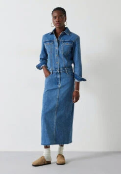 Tate Denim Maxi Shirt Dress